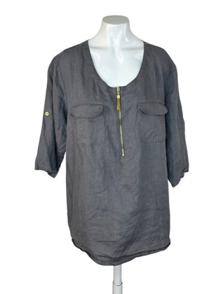 Ellen Tracy 100% Linen Roll Sleeve Top