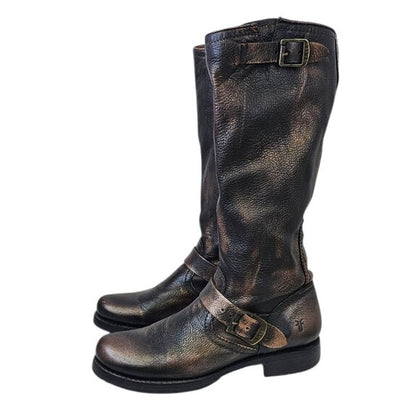 FRYE Veronica Bronze Brush Off Slouch Leather Boots