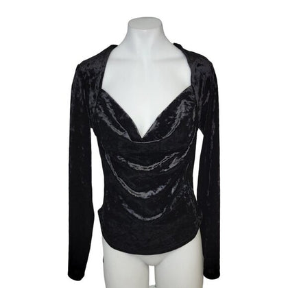 Free People Perfect Date Velvet Cowl Neck Long Sleeve Top