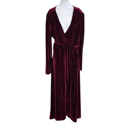 Baltic Born Velvet Long Sleeve V-Neck Tie Waist Dress