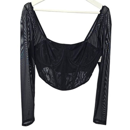 Anthropologie Long Sleeve Mesh Crop Top