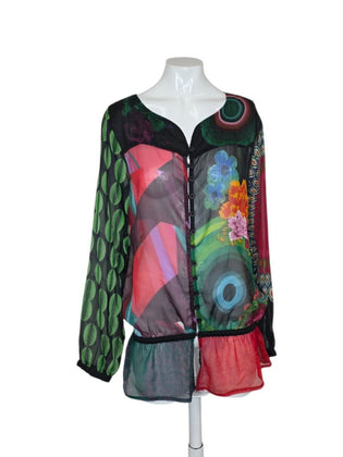 Desigual Sheer Long Sleeve Art Print Blouse