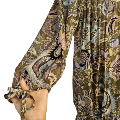 Twin-Set Simona Barbieri 100% Silk, Floral Tie Sleeve Dress