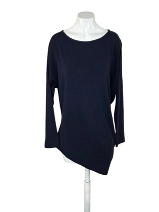 Betabrand Kiley Asymmetrical Hem Long Sleeve Navy Blue Top