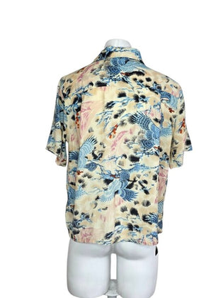 RE/DONE Bird Print Button Up Short Sleeve Shirt