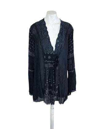 Johnny Was Sheer Embroidered Tie Front Cardigan