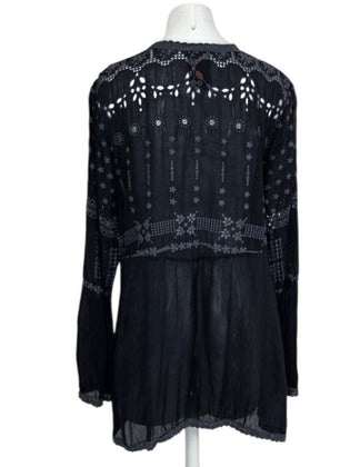 Johnny Was Sheer Embroidered Tie Front Cardigan