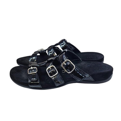 Vionic Womens Misa Black Patent Slip On Sandals