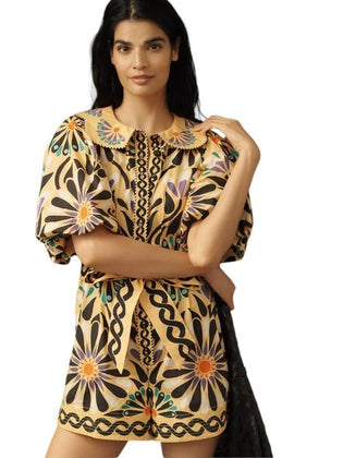 Farm Rio x Anthropologie Puff-Sleeve Printed Romper
