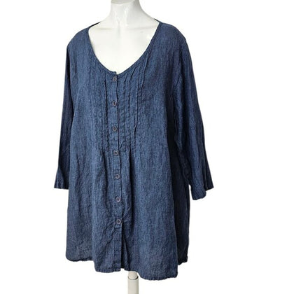FLAX Button Front 100% Linen Tunic