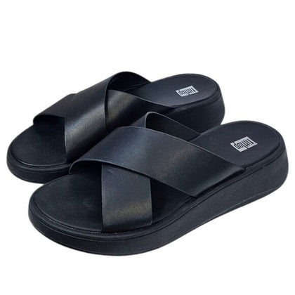 FitFlop F-Mode Leather Platform Cross Slides