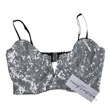 For Love and Lemons Silver Sequin Underwire Crop Top