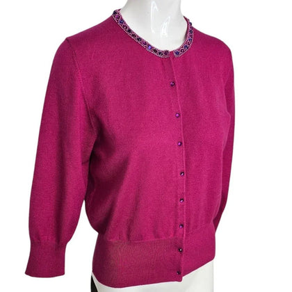 Tibi Silk Angora Jewelled Button Front Cardigan