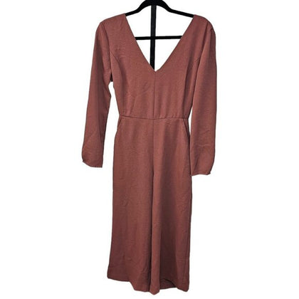 Aritzia Wilfred Ecoulement Long Sleeve V-Neck Textured Crepe Jumpsuit