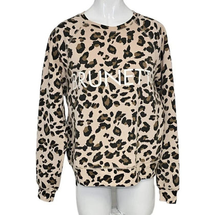 Brunette The Label Leopard Print Crew Brunette Pullover Sweatshirt