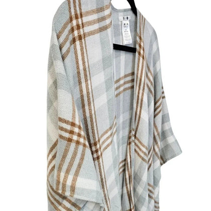 Three Dots Cashmere Wool Blend Plaid Tartan Fringe Wrap