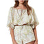 Charlie Holiday Linen  Blend Floral Puff Sleeve Tie Blouse
