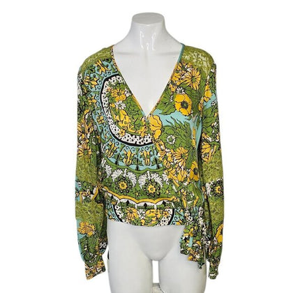 Anthropologie TINY Long-Sleeve Printed V-Neck Wrap Top