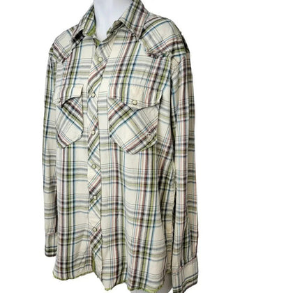Ariat Plaid Western Fringe Snap Button Down Top