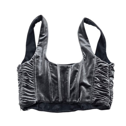 Zara Grey Velvet Corset Boned Crop Top