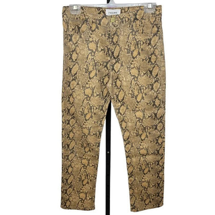 FRAME Le  High Straight Snake Print Coated Jeans