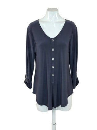 Sympli Button Front Slinky Ruched Sleeve Blouse