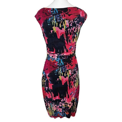 Kay Unger New York Womens Nylon Ruched Abstract Midi Dress