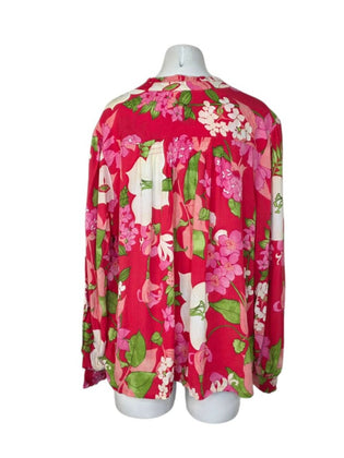 Lands End Floral Print Tropical V-Neck Blouse
