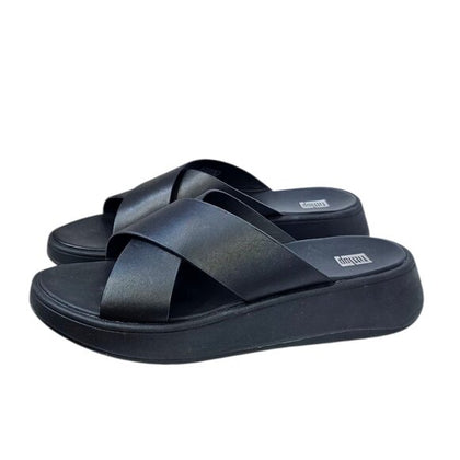 FitFlop F-Mode Leather Platform Cross Slides