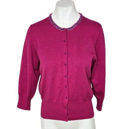 Tibi Silk Angora Jewelled Button Front Cardigan