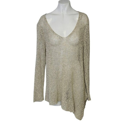 Eileen Fisher Open Knit Aysymmetrical V-Neck Long Sleeve Shirt