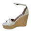 Tabitha Simmons Harp White Flower Perforated Leather Wedge Jute Sandals