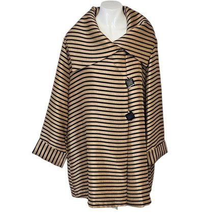 IC By Connie K Womens Black, Gold Metallic, Striped, Statement Button Jacket