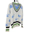 Thom Browne Womens V-Neck Whale Knit Cotton Sweater