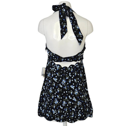 Anthropologie Maeve Halter V-Neck Scallop Floral Mini Dress