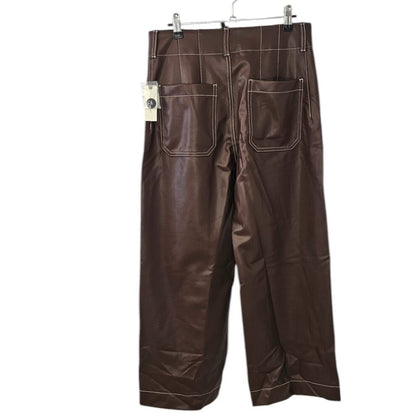 Anthropologie Maeve The Colette Faux-Leather Top-Stitch Crop Wide-Leg Pant