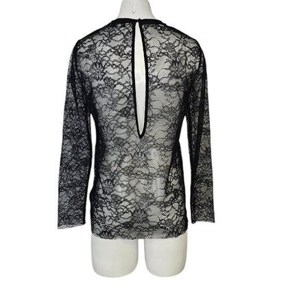 Sandro Paris Lace Sheer Embroidered Long Sleeve Blous