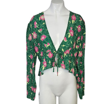 Aritzia Sunday Best Floral Tie Front V-Neck Long Sleeve Blouse