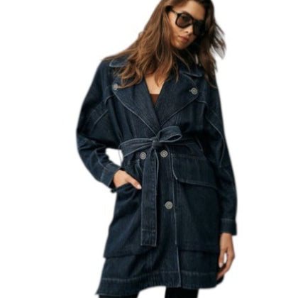 Anthropologie Pilcro Oversized Draped Dolman Denim Belted Trench Coat
