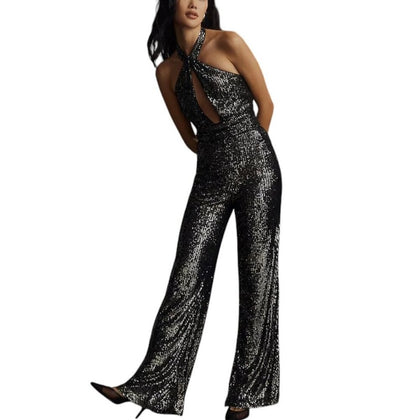 Anthropologie Maeve Sequin Halter Jumpsuit