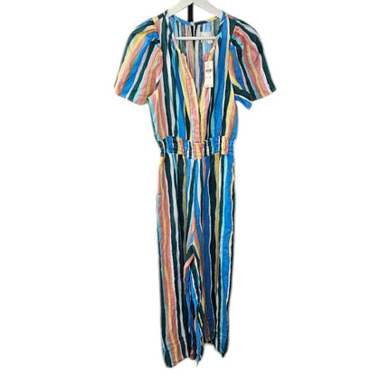 Anthropologie The Somerset 100% Linen Striped Colorful Jumpsuit