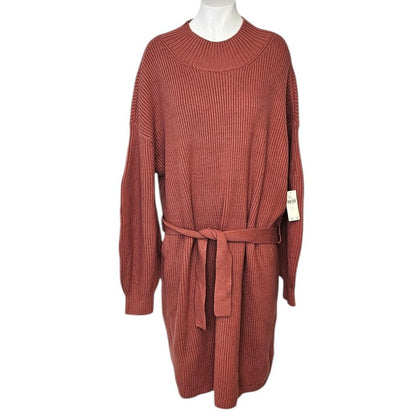 Anthropologie Maeve Long Sleeve Mock Neck Tie Waist Sweater Dress