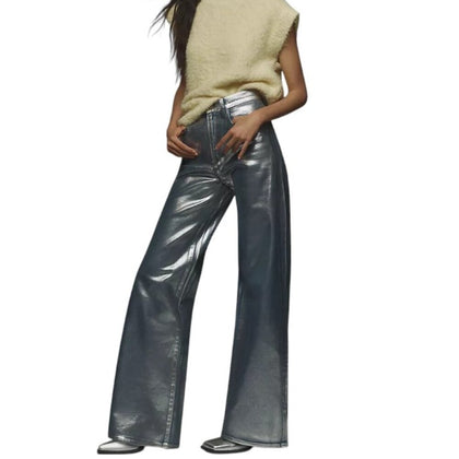 Joe's Jeans Womens Mia Foil High-Rise Wide-Leg Jeans