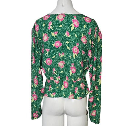 Aritzia Sunday Best Floral Tie Front V-Neck Long Sleeve Blouse