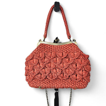 Patricia Nash Laureana Coral Raffia Frame Top Handle Bag