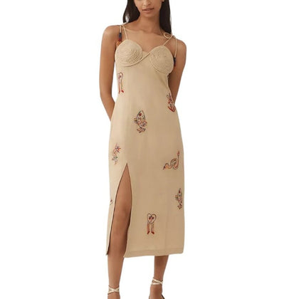 Farm Rio x Anthropologie Embroidered Linen Blend Dress