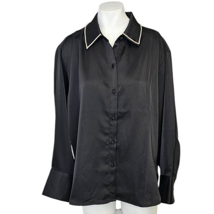 Jason Wu Womens Rhinestone Collar Button Up Blouse