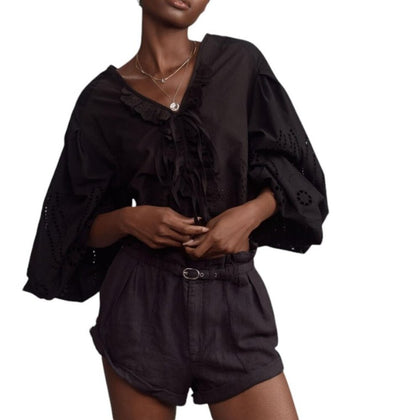 Anthropologie Linen Blend Belted Rolled Cuff Beach Shorts