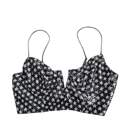 Anthropologie Womens Sequin Star Print Bralette