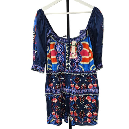 Farm Rio x Anthropologie Puff-Sleeve Ruffled Floral Romper